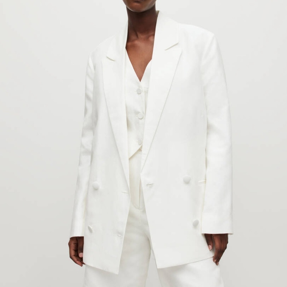 NWT ALLSAINT Petra Linen Blend White Oversized Blazer in Size 4